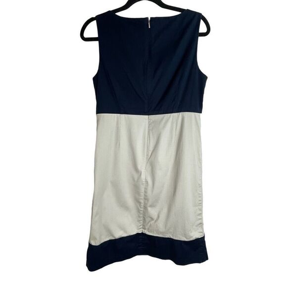 Brooks Brothers Navy Blue Beige Stretch 346 Sleeveless Sheath Dress Size 8 - Picture 2 of 7